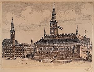 Seller image for Kolorierte Radierung um 1920. Rathaus Kopenhagen. for sale by ANTIQUARIAT Franke BRUDDENBOOKS