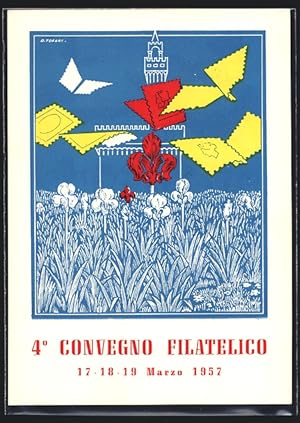 Künstler-Ansichtskarte 4. Convegno Filatelico 1957