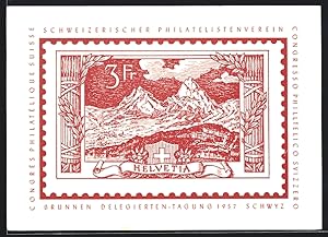 Ansichtskarte Brunnen, 67. Schweiz. Philatelisten-Kongress 1957, Briefmarke