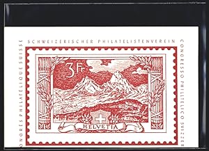 Ansichtskarte Brunnen, Philatelisten-Tagung 1957, 3-Franken-Marke
