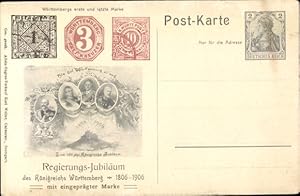 Ganzsache Briefmarken Ansichtskarte / Postkarte Württemberg, Regierungsjubiläum 1806-1906, erste ...