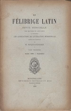 Seller image for LE FELIBRIGE LATIN septembre 1892 for sale by PRISCA