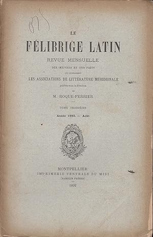 Seller image for LE FELIBRIGE LATIN aout 1892 for sale by PRISCA