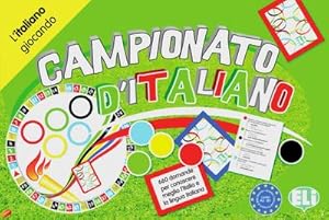 Bild des Verkufers fr Campionato d'italiano (Spiel) : Spielbrett + Zubehr A2-B1. Spielplan, 2 Sets  66 Karten, 60 farbige Spielsteine, Wrfel, Anleitung zum Verkauf von AHA-BUCH GmbH