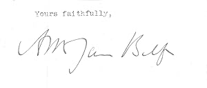 Imagen del vendedor de [A. J. Balfour [Arthur James Balfour, 1st Earl Balfour], Conservative Prime Minister.] Autograph Signature on part of typed letter. a la venta por Richard M. Ford Ltd