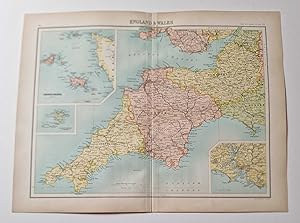 Original 1899 Colour County Map of Cornwall, Devon, etc.