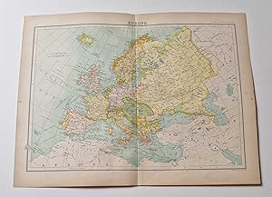 Original 1899 Colour Continental Map of Europe