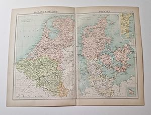 Original 1899 Colour Map of Holland & Belgium, Denmark