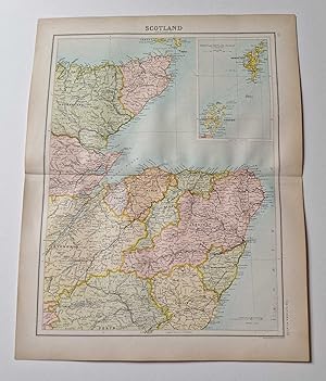 Original 1899 Colour Map of North Eastern Scotland