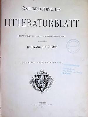 Seller image for sterreichisches Litteraturblatt, I. Jahrgang: April-December 1892. for sale by books4less (Versandantiquariat Petra Gros GmbH & Co. KG)