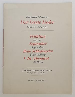 Seller image for Vier Letzte Lieder fr Sopran und Orchester: Im Abendrot (Joseph von Eichendorff). Fr hohe Stimme und Klavier / Four Last Songs for Soprano Voice and Orchestra: At Dusk. For High Voice and Piano. for sale by Der Buchfreund