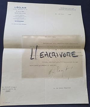 Lettre tapuscrite signée de Henri de Rodez Bénavent - 1940