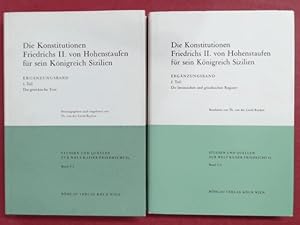 Bild des Verkufers fr Die Konstitutionen Friedrichs II. von Hohenstaufen fr sein Knigreich Sizilien (vollstndig in 2 Bnden). Ergnzungsband 1. Teil: Der griechische Text; 2. Teil: Die lateinischen und griechischen Register. Bnde V/1 und V/2 aus der Reihe "Studien und Quellen zur Welt Kaiser Friedrichs II". zum Verkauf von Wissenschaftliches Antiquariat Zorn