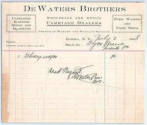 Billhead - De Waters Brothers 1908 Elmira New York