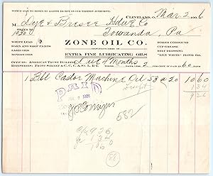 Billhead - Zone Oil Co 1906 Cleveland Ohio