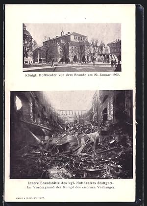 Ansichtskarte Stuttgart, Königl. Hoftheater vor dem Brande 1902, Innere Brandstätte des königl. H...