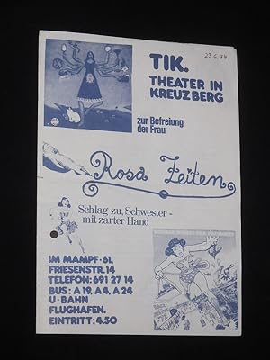 Image du vendeur pour Programmzettel TIK Theater in Kreuzberg 1974. ROSA ZEITEN. Mit und von Christine Flegel, Isabell Fleischhut, Ernst-Jrgen Johnsdorf, Wulf Lehmann, Harald K. Reinke, Karin Siefert, Rainer Stahlschmidt, Ulrike Ulrich mis en vente par Fast alles Theater! Antiquariat fr die darstellenden Knste