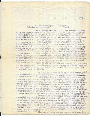 Carta mecanografiada dirigida al Sr. En Lluis Aymamí i Baudina, Redactor de " La Rambla" 12/01/1932