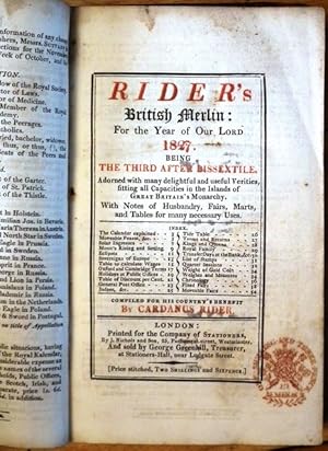 Imagen del vendedor de And Court and City Register, For England, Scotland, Ireland, and the Colonies, for the Year 1827. Including a Correct List of the Eighth Imperial Parliament . also the Sovereign Princes of Europe and their Issue, and the President and other Principal Magistrates of the United States of America. BOUND WITH : CARDANUS RIDER. Rider's British Merlin: For the Year of Our Lord 1827. Being the Third After Bisextile. Adorned with many delightful and useful Verities, fitting all Capacities in the Islands of Great Britain's Monarchy. With Notes of Husbandry, Fairs, Marts, and Tables for many necessary Uses. a la venta por Patrick Pollak Rare Books ABA ILAB