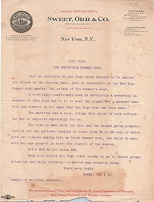 Letterhead - c1910 Sweet, Orr & Co of New York