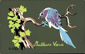 Bild des Verkufers fr Handgemalt Ansichtskarte / Postkarte Blauer Vogel auf einem Baum zum Verkauf von akpool GmbH