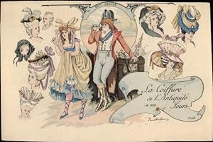 Künstler Ansichtskarte / Postkarte Friseursalon von der Antike bis zur Gegenwart, 18. Jahrhundert