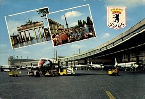 Ansichtskarte / Postkarte Berlin Tempelhof, Zentralflughafen, Brandenburger Tor, Passagierflugzeu...