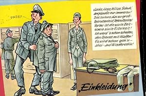 Künstler Ansichtskarte / Postkarte Deutsche Bundeswehr, Einkleidung, Soldaten in der Kleiderkammer