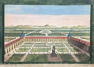 Imagen del vendedor de Prospectus Palatii Regii et viridariorum vulgo Buen Retiro in Hispania / Vüe Perspective du Palais Royal et des Iardins du Buen Retiro, en Espagne. a la venta por Librera Jos Porra Turanzas S.A.