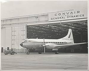 Circa 1960 Glossy Black and White Press Photo of a Convair 600 Jet Rolling Out of a Hangar