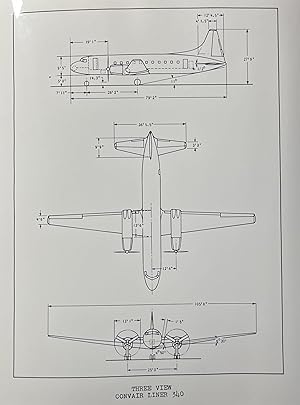 Glossy Black and White Press Photo of a Convair Liner 340 Sketch of Design Specs