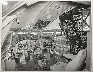 Circa 1980s Glossy Black and White Press Photo of a Convair Jet Cockpit