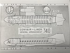 Glossy Black and White Press Photo of a Convair Liner 340 Sketch of General Arrangement