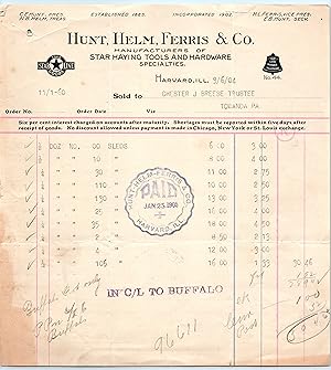 Billhead - 1904 Hunt, Helm, Ferris & Co of Harvard Illinois