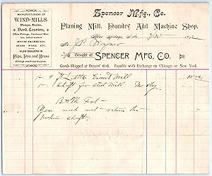 Billhead - 1892 Spencer Mfg Co in Blue Springs Nebraska