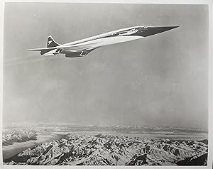 Circa 1970s Glossy black and White Press Photo of the British Airways Concorde Jet in Flight