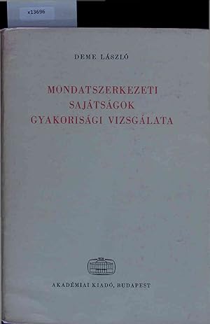 Image du vendeur pour Mondatszerkezeti Sajatsagok Gyakorisagi Vizsgalata. mis en vente par Antiquariat Bookfarm