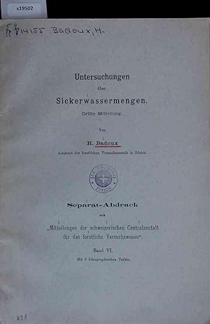 Imagen del vendedor de Untersuchungen ber Sickerwassermengen. Band VI a la venta por Antiquariat Bookfarm