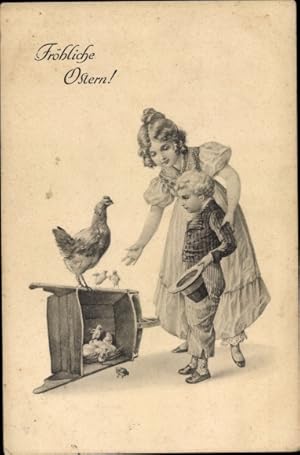 Ansichtskarte / Postkarte Glückwunsch Ostern, Huhn, Küken, Eier im Nest, Kinder - TSN 637