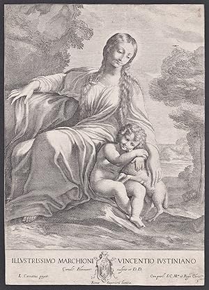 Seller image for Illustrissimo Marchioni Vincentio Iustiniano" - The Virgin and Child who is caressing a lamb for sale by Antiquariat Steffen Vlkel GmbH