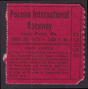 Image du vendeur pour Pocono International Raceway Long Pond PA ticket stub 7/30 1972 Pocono 500 mis en vente par The Jumping Frog