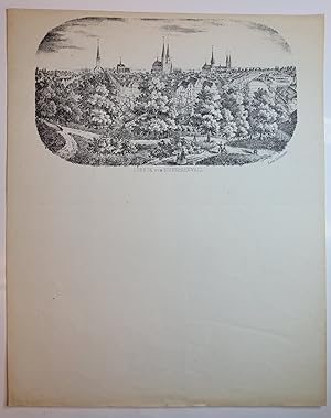 Briefpapier. Bezeichnet "Lübeck vom Eisenbahnwall". Lithogr. Ansicht von Heinr[ich] Erdtmann. Dop...