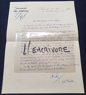 Lettre autographe signée de Noel Pinelli - 1938