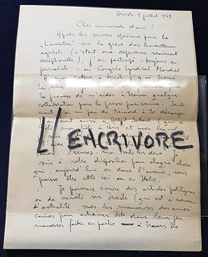 Lettre autographe signée de Mario Pacor - 1949