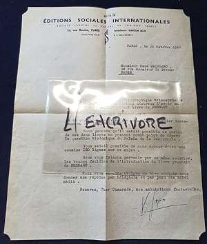 Lettre Tapuscrite signée de Vital Gayman - 1937