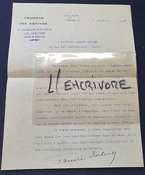 Lettre tapuscrite signée de Robert Fournier-Sarloveze - 1920