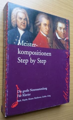 Bild des Verkufers fr Meisterkompositionen Step by Step, Die groe Notensammlung fr Klavier; 3 Bnde komplett. Band I: Johann Sebastian Bach, Joseph Haydn - Klavierstcke; Band 2II: Wolfgang Amadeus Mozart, Ludwifg van Beethoven - Klavierstcke; Band III: Cornelius Gurlitt, Edvard Grieg - Klavierstcke zum Verkauf von Elops e.V. Offene Hnde