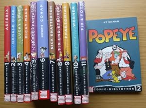 Bild des Verkufers fr Konvolut Bild Comic-Bibliothek 12 Bnde: 1 Asterix; 2 Donald Duck; 3 Lucky Luke; 4 Micky Maus; 5 Spirou + Fantasio; 6 Detektiv Conan; 7 Nick Knatterton; 8 Tim und Struppi; 9 Phantomias; 10 Werner; 11 Fix & Foxi; 12 Popeye zum Verkauf von Elops e.V. Offene Hnde