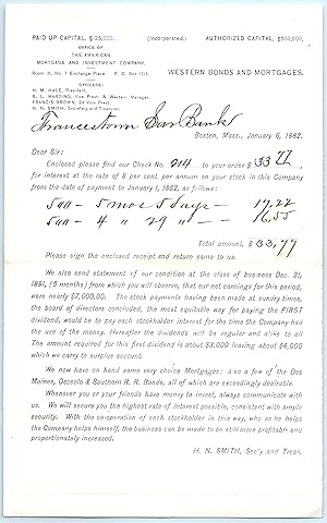Letterhead - 1882 The American Mortgage and Investment Company of Boston MA