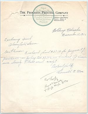 Letterhead - 1916 The Progress Printing Company of Holdrege Nebraska